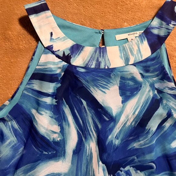 Studio One Women 8 Blue Teal Halter Key Hole Back Ruffle Tiered Summer Dress (W) - Picture 3 of 9